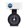 Black mechanical kitchen scale with clear bowl and dial, no batteries needed