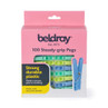 Box of 100 multicoloured steady-grip plastic pegs, pastel shades, visible through packaging window.