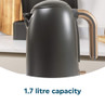 Grey kettle side view with 1.7 litre capacity