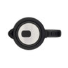 Stainless steel and black kettle lid, top view, showing handle and button