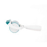 Teal and white tape dispenser shown from the side
