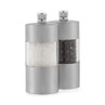 Set of two silver salt and pepper grinders with clear central chambers