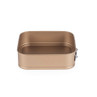 Square gold non-stick springform cake tin, open, shown from above