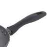 Close-up of black frying pan handle with non-stick stone-effect finish