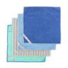 Pack of four microfibre cleaning cloths in blue, aqua and grey