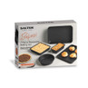 Salter 7 piece black stackable baking set packaging showing trays and bakes