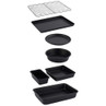 Seven-piece black non-stick bakeware set shown isolated on white background