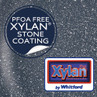 Promotional graphic showing PFOA-free Xylan stone coating and Xylan Plus by Whitford logo.