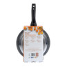 Set of three grey non-stick frying pans with black handles, shown side by side.