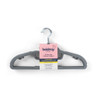 Pack of 8 grey non-slip clothes hangers with hooks, shown with packaging.