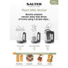 Salter plant milk maker with jug, shown adding water, ingredients, and blending in three steps