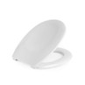 White oval toilet seat with lid, shown partially open.