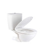 White close-coupled toilet with lid open, high angle, product listing image