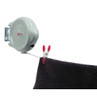 Retractable clothes line in use with pink peg holding dark towel