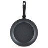 Grey non-stick frying pan with black handle, shown from above.