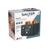 Salter Marino 4-slice toaster in grey, shown on packaging