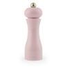 Pink pepper mill with rounded top and gold knob, shown upright on white background
