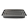 Grey non-stick roasting tray with stainless steel rack, shown from the front