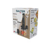 Salter Alchemy 3 in 1 black and gold hand blender set packaging, shows whisk, chopper and blending attachments