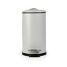Grey pedal bin with black base, shown upright, ideal for kitchens or bathrooms