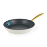 Cream frying pan with dark non-stick interior and gold handle