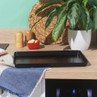 Black rectangular baking tray on kitchen counter