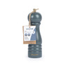 Green Salter salt or pepper mill with tag, shown upright on white background