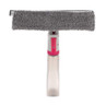 Grey microfibre spray window cleaner with pink handle, shown upright