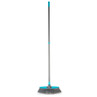 Grey and blue long-handled broom pictured upright on white background