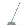 Grey and blue long-handled broom pictured upright on white background