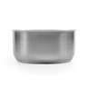 Stainless steel mixing bowl, silver, shown from front on plain background
