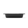 Black rectangular roasting tin, enamel finish, shown from side
