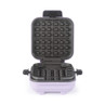Purple waffle maker open, showing non-stick plates for square waffles