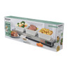 Progress cordless hot plate packaging showing hot plate with three white bowls of food.