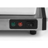 Stainless steel appliance control panel with green and red indicator lights and power switch