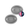 Set of two grey metal pie tins, Salter branding, badge: Made in the UK.