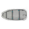 Grey ironing board seen from above, showing mesh cover and frame.