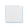 White microfibre cleaning cloth with light blue trim, shown flat