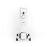 White Beldray oil-filled radiator heater with adjustable dial and wheels, front view.