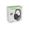 Noise cancelling over-ear headphones in grey, shown in retail packaging.