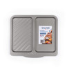 Grey dual compartment baking tray with ridged and flat sections