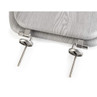 Grey wood-effect toilet seat hinges and fixing bolts, shown from above.