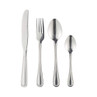 Set of four silver stainless steel cutlery pieces: knife, fork, tablespoon, teaspoon.
