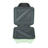 Green sandwich maker with open plates, shown from above