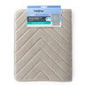 Grey memory foam bath mat with chevron pattern, antibacterial, shown in retail packaging