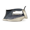 Gold and dark blue Beldray steam iron, side view, showing water tank and control panel