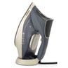 Gold and grey steam iron with digital controls, shown on white background