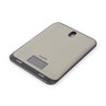 Digital kitchen scale, brushed silver, flat with Salter logo, shows tare and unit buttons