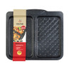Black split baking tray with non-stick coating; two sections, one perforated for crisping.
