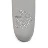 Silver utensil handle with engraved flying dinosaur and bubbles motif
